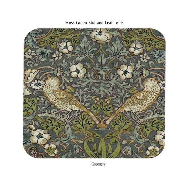 Moss Green Bird and Leaf Toile