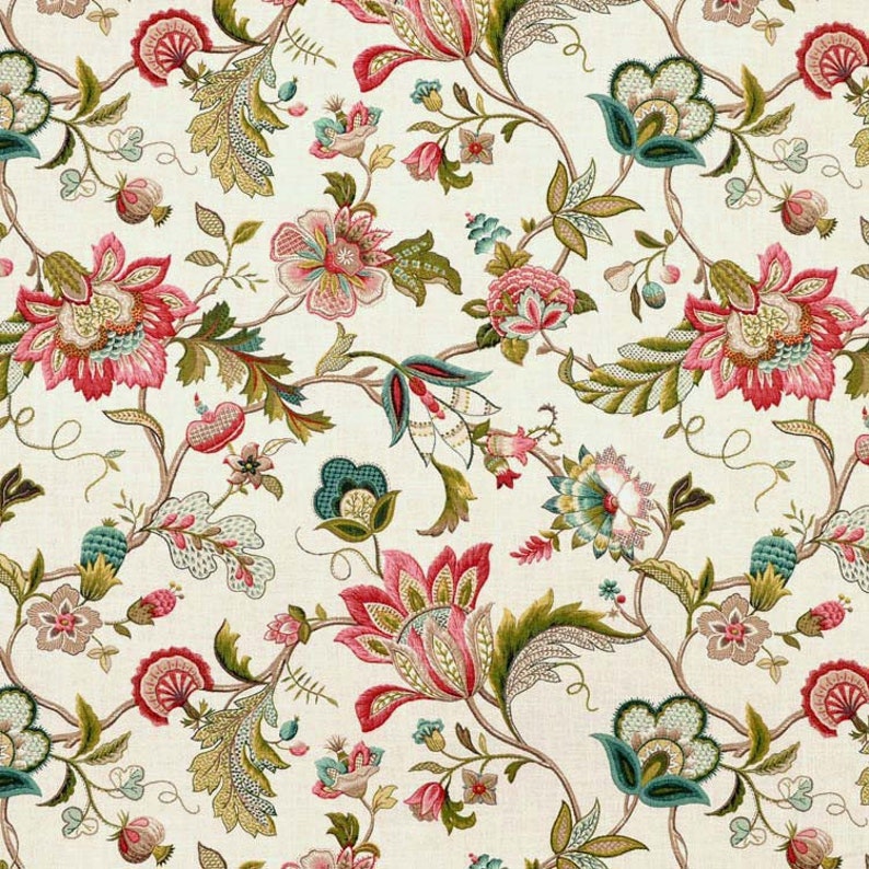 Jewel Tone Jacobean Floral Window Curtains Etsy