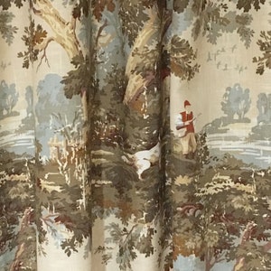 Rustic Hunting Fishing Toile Drapes, Blue Green Curtains image 5