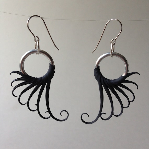 Black Wing Earrings with soft spikes