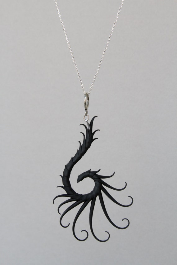 Nykteris Wing Necklace with Soft Spikes on  16" sterling silver chain