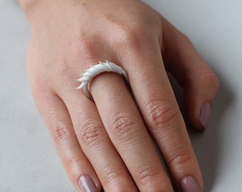 White Short Spike Plume Ring