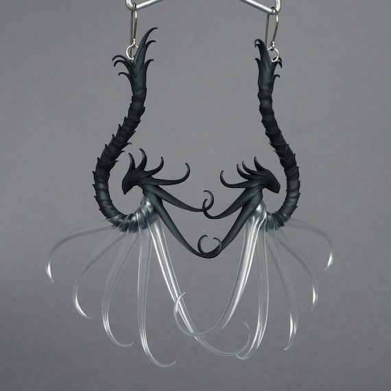 Anisopteroid Large Swoop Earrings with soft translucent spines