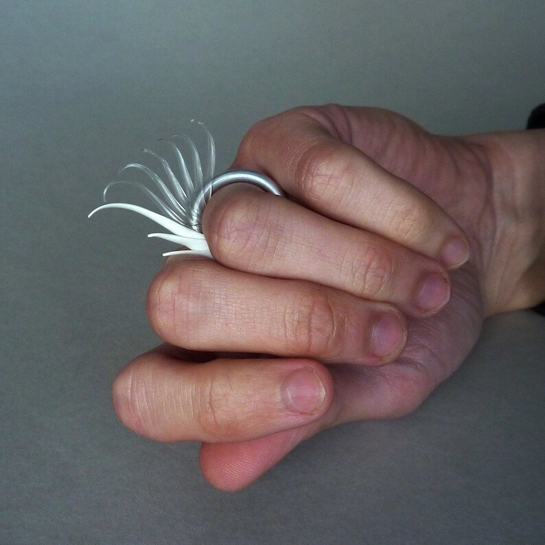 Elytron Shard Multiplume Ring with soft white and clear spikes image 3