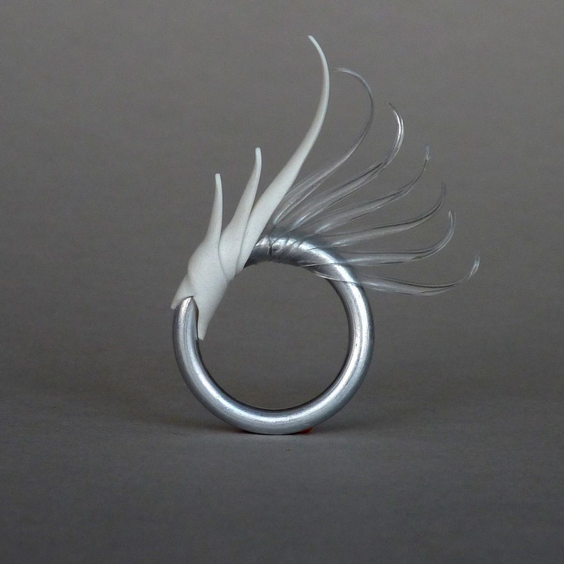 Elytron Shard Multiplume Ring with soft white and clear spikes image 1