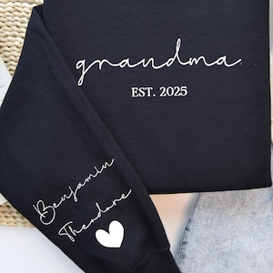 Personalized Grandma Sweatshirt, Custom Grandmother Sweater With Grandchildren Names On Sleeve, New Nana Outfit, Custom Grandma Sweater