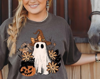 Floral Ghost Comfort Colors Shirt - Spooky Fall Halloween Tee