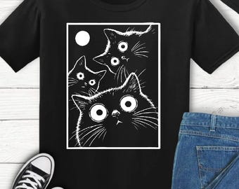 Vintage Black Cat Shirt, Moon Witch Cat T Shirt, Gothic Halloween Cat Tee, Retro Mystic Cat Shirt, Spooky Aesthetic Top