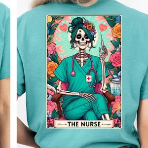 Comfort Colors Nurse Skeleton Tarot Card T-Shirt - Funny Halloween Graphic Tee