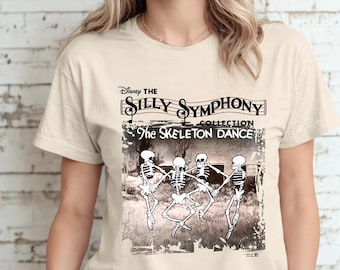 Vintage Style Skeleton Dance Tee, Retro Dancing Skeletons Shirt, Halloween Spooky Skeleton T-Shirt, Cartoon Skeleton Halloween Top