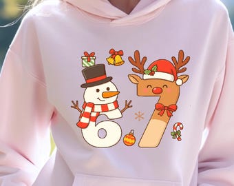 Funny 6 7 Christmas Hoodie, Kids Holiday Hoodie, Cute Xmas Meme Hoodie, Boys Girls Festive Hoodie