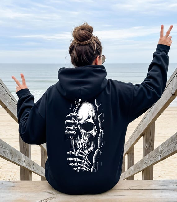 Spooky Halloween Skeleton Hoodie, Vintage Spooky Hoodie, Gothic Skeleton Pullover, Front or Back Hoodie, Fall Halloween Gift Hoodie