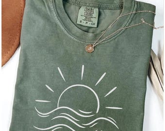 Comfort Colors® Garment Dyed Sun T Shirt, Summer Sun Shirt, Beach Graphic Tee, Sunshine T Shirt, Gift For Women, Boho Sun Shirt