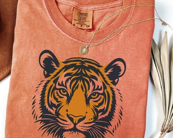 Comfort Colors® Retro Tiger T Shirt, Vintage Style Tiger Shirt, Wild Cat Graphic Tee, Jungle Safari Tiger Shirt, Unisex Graphic Tee