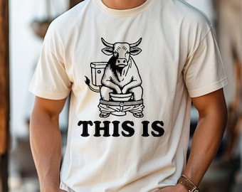 Funny Bull with Toilet Tee, Bull Sitting on the Toilet Shirt, Humor Bull Tee, Cute Bull Design Tee, Bull Lovers Gift,Unique Bull Graphic Tee