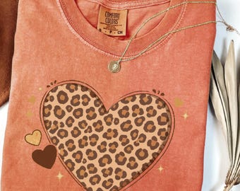 Comfort Colors Leopard Heart T-Shirt, Garment Dyed Valentine Tee