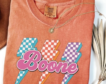 Comfort Colors® Retro Lightning Bolt Shirt, Checkered Vintage Tee, I Love Mountain Town Shirt, 80s Style Graphic T Shirt