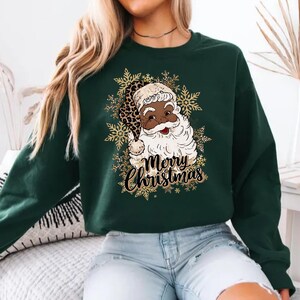 Black Santa Inspired Sweater, 2026 Christmas Sweatshirt, Holiday Afro Santa Top, Festive Winter Pullover, Cozy Xmas Season Crewneck
