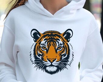 Retro Tiger Hoodie, Vintage Style Tiger Hoodie, Wild Cat Graphic Hoodie, Jungle Safari Tiger Hoodie, Unisex Graphic Hoodie