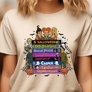 Retro Halloween Movies Shirt, 90s Horror Film Stack Tee, Vintage VHS Graphic T-Shirt, Spooky Movie Lover Gift, Comfort Colors Halloween Tee
