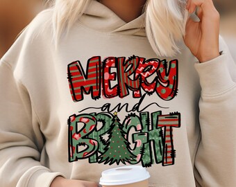 Christmas Merry Bright Hoodie, Womens Christmas Hoodie, Christmas Hoodies for Women, Christmas Women,Merry Christmas Hoodie, Christmas Gift