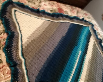 Crocheted C2C Blue And Gray Baby Blanket
