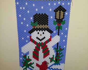 Snowman And Cardinal Beaded Banner