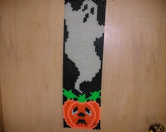 Glow In The Dark Ghost And Pumpkin Beaded Banner.