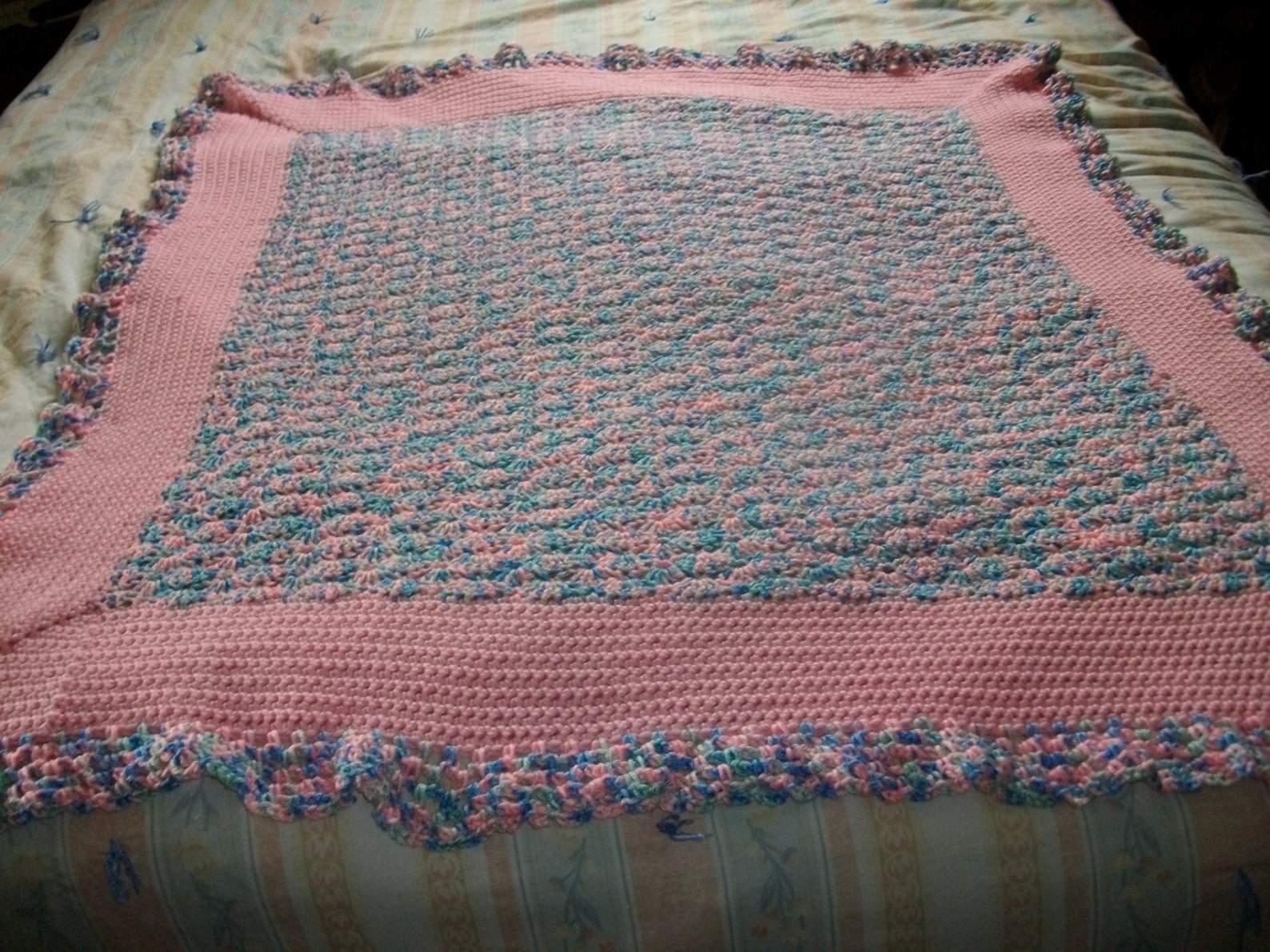 Crocheted Pink and Blue Baby Blanket Etsy