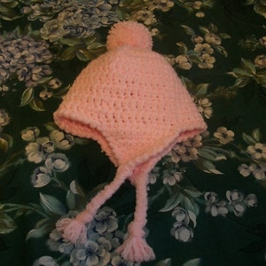 Crocheted Pink Baby Hat Size 0-3 months image 1