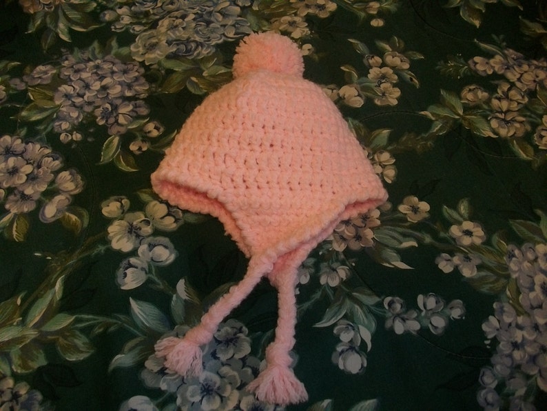 Crocheted Pink Baby Hat Size 0-3 months image 1