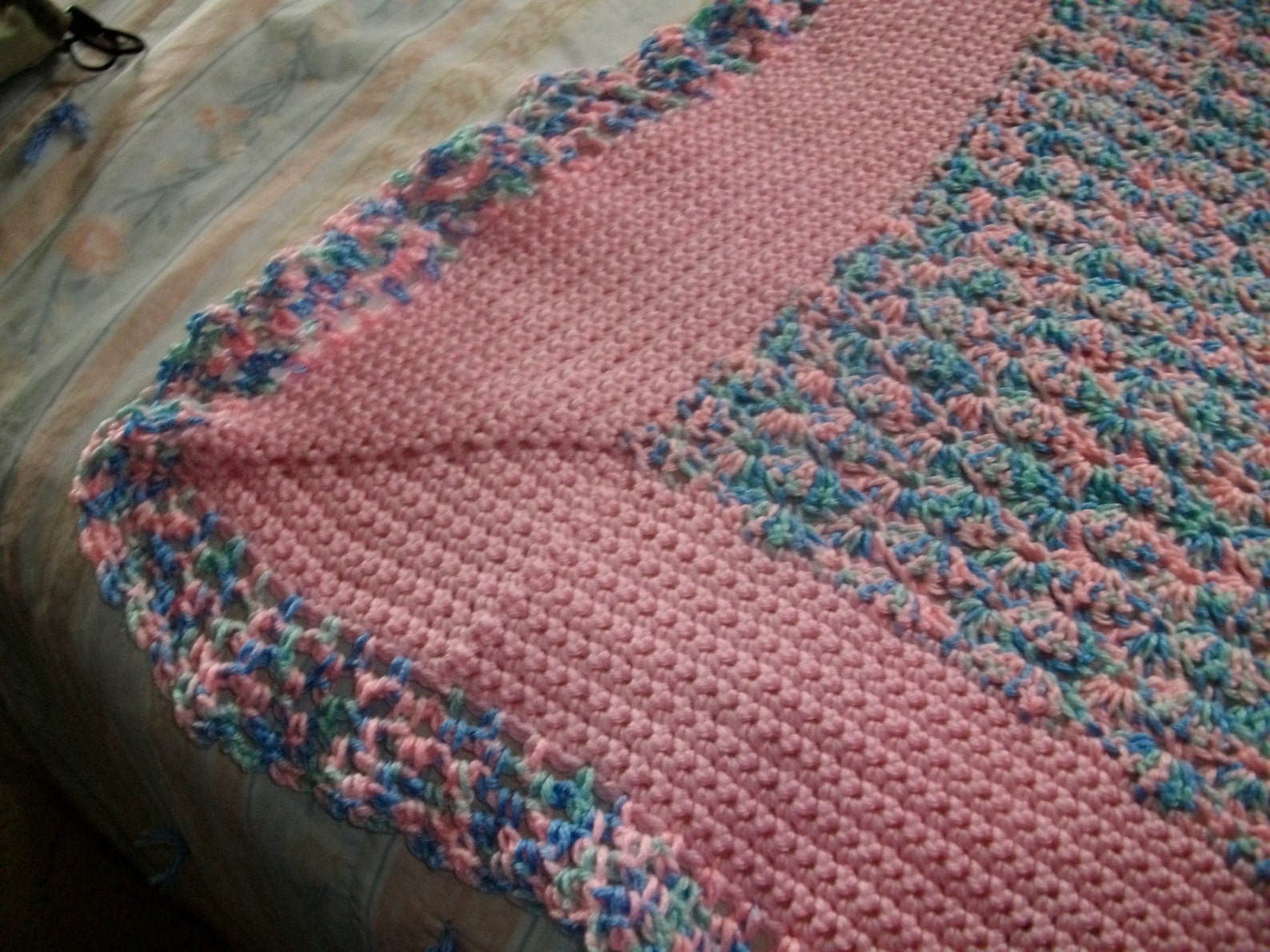 Crocheted Pink and Blue Baby Blanket Etsy