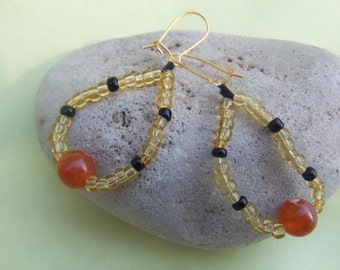 Amber, Gold, And Black Loop Earring