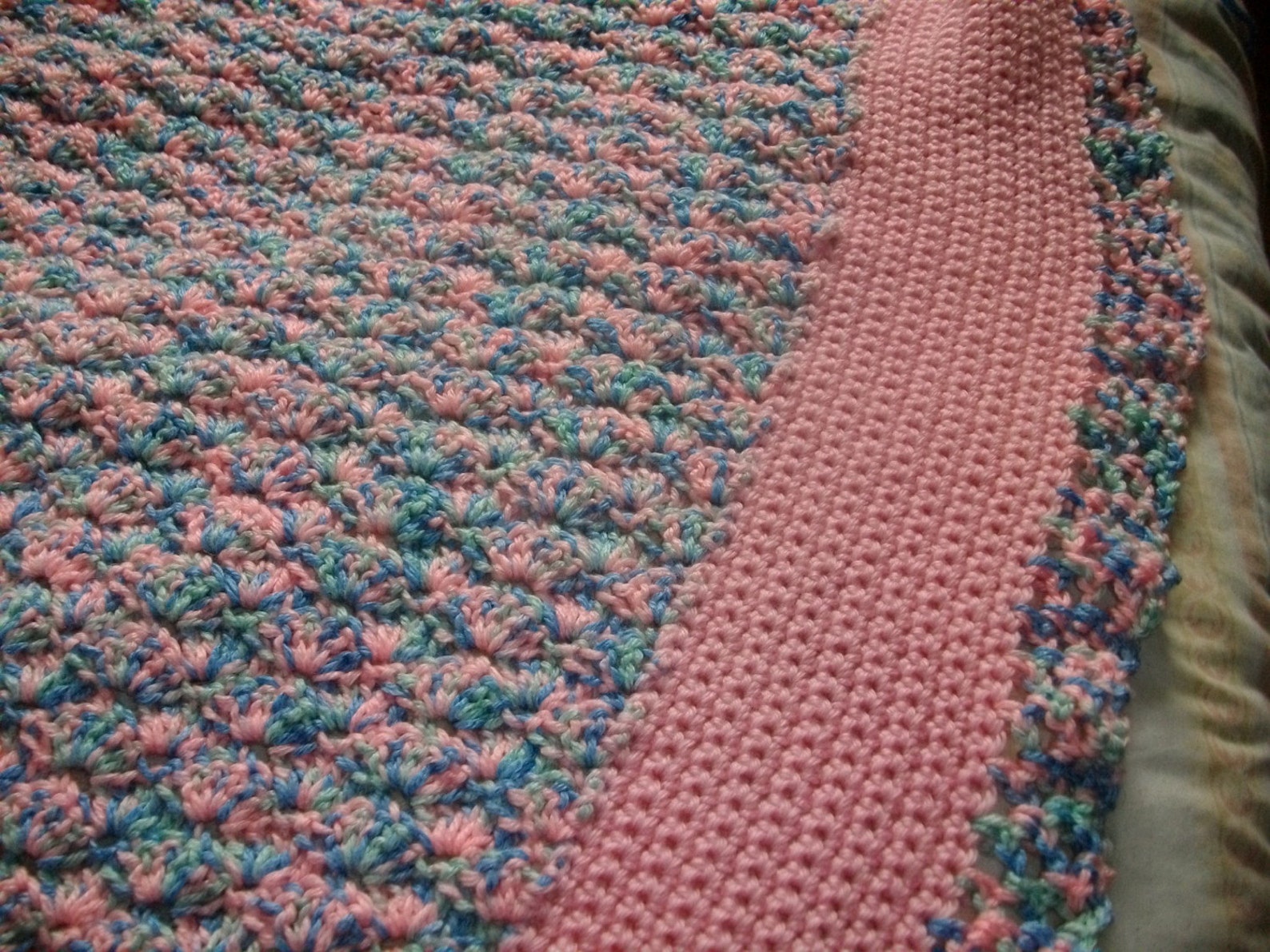 Crocheted Pink and Blue Baby Blanket Etsy