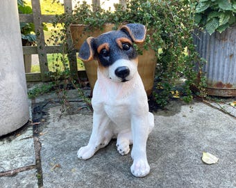 Large Jack Russell Terrier Garden Ornament Sitting Dog Garden Sculptures Outdoor Indoor Animal Statues Patio Decorations