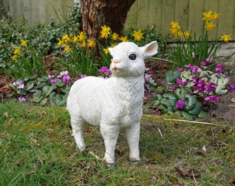 Small Standing Lamb Garden Ornament White Sheep Garden Sculptures Outdoor Indoor Animal Statues Patio Decorations