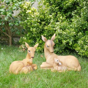 Deer Garden Ornament Deer with Fawn Garden Sculptures Outdoor Statues Stag Decorations Two Sizes Large Medium