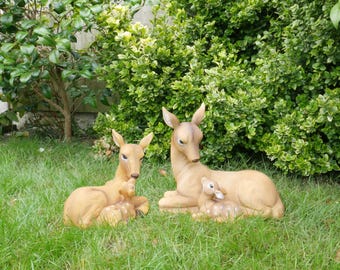Deer Garden Ornament Deer with Fawn Garden Sculptures Outdoor Statues Stag Decorations Two Sizes Large Medium