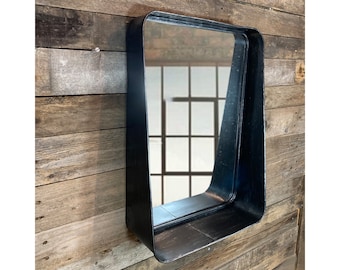50cm Wall Mirror Vintage Black Metal Frame Hanging Mirrors Industrial Shelving Storage Bathroom Living room Hallway display
