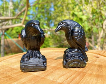 2.4-inch Obsidian Raven, Hand-carved Raven, Crystal Raven, Crystal animal specimen, home decor, gift for her