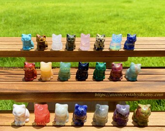 Hand Carved Crystal Cat Figurine, Gemstone Animal Decor (30mm)
