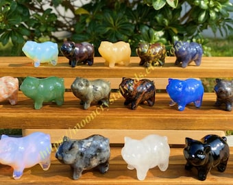 1.5インチの手彫り天然石の豚、天然クリスタル動物、家の装飾、ヒーリングクリスタルギフト
