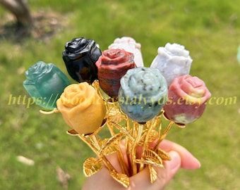 Hand-Carved Gemstone Rose Flowers, Natural Crystal Decoration, Energy Gemstones, Valentine's Day, Mother's Day gift