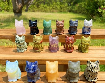 Quartz Crystal Cat Carving: 1.5 inch Healing Stone Animal Statue