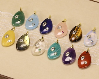 Gemstone Teardrop Pendant Inlaid With Colorful Zircon.For Jewelry-Making Pendant.Healing Crystal Necklace.Backpack Pendant.For Gifts.