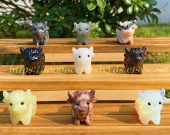 1.5 inches, Natural Crystal Highland Cow, Gemstone Carved Highland Cow, Hand-Carved Animal, Home Decoration, Gift For Her