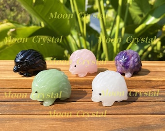 Crystal Carved Hedgehog: Healing Stone Animal Figurine (1.5 inches)