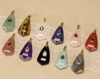 Faceted gemstone teardrop pendant Inlaid With Colorful Zircon.For Jewelry-Making Pendant.Healing Crystal Necklace.Backpack Pendant.For Gifts