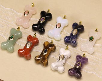 Gemstone-Carved Bone Pendants Quartz Crystal Pendants Inlaid With Zircon,For Jewelry-Making Pendant.Healing Crystal Necklace.For Gifts