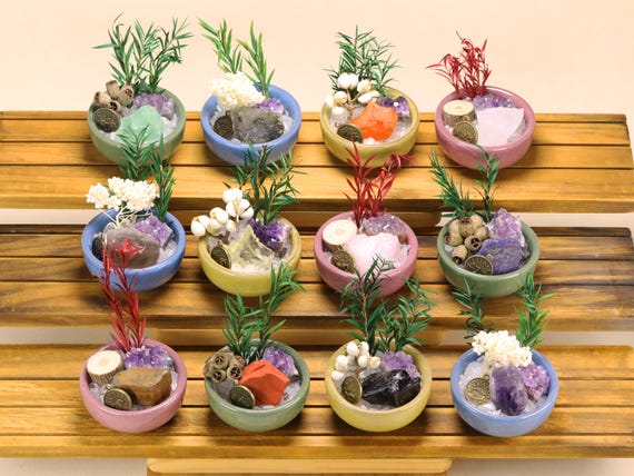 Zodiac Crystal Bowl Decor, Gemstone Home Decoration, Birthday Gift, Healing Crystal Gift